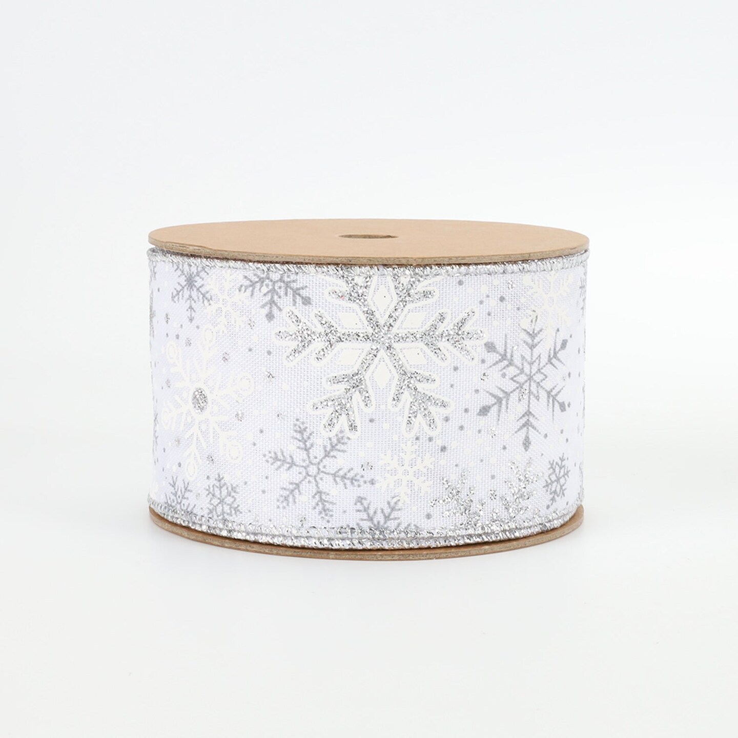 LaRibbons 2 1/2&#x22; Wired Ribbon | &#x22;Glitter Snowflake&#x22; White/Silver | 10 Yard Roll