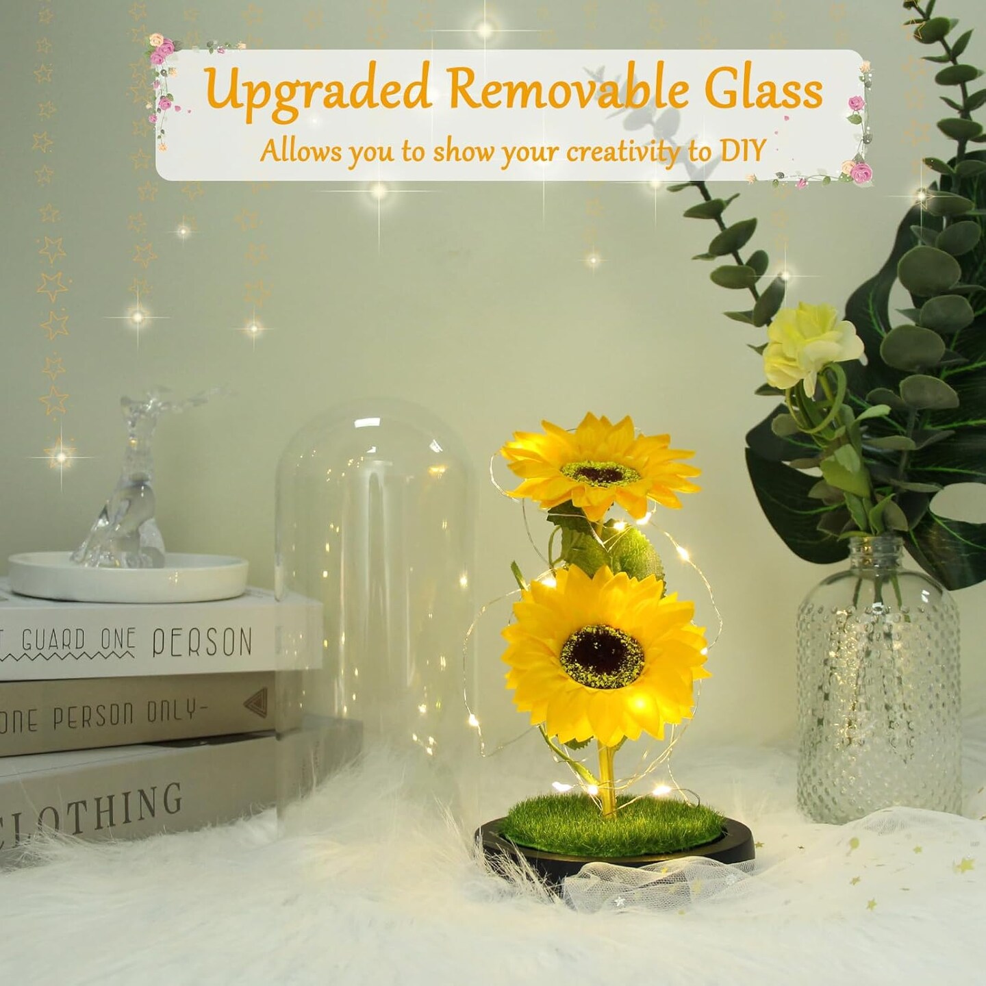 Mothers Day Flower Gifts for Mom Gift Grandma Sunflowers in Glass Dome Forever Sunflower Birthday Gift for Women Eternal Flower Lights Gifts for Anniversary Mothers Day Valentine Thanks