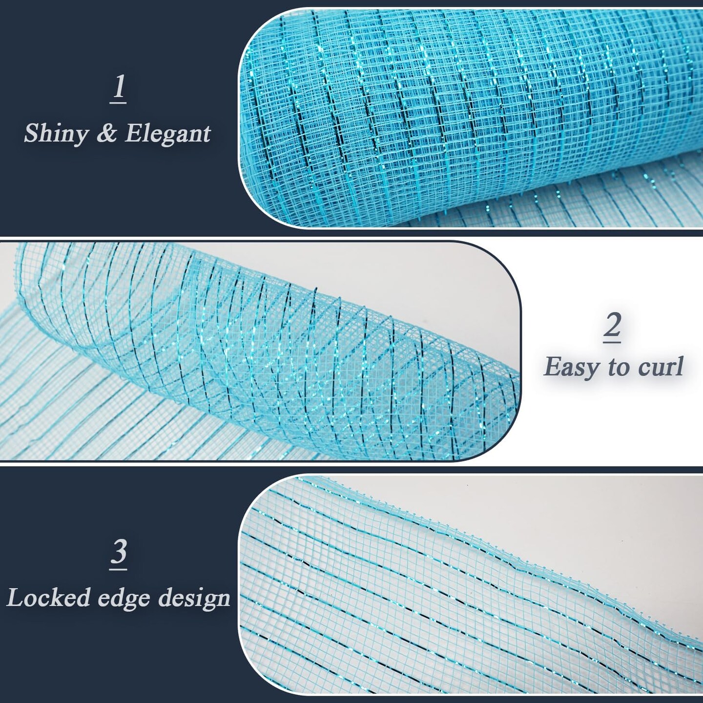 2 Pcs Blue Deco Mesh Ribbon Rolls 10 Inch 10 Yards(30 ft) Decorative Mesh Fabric with Foil