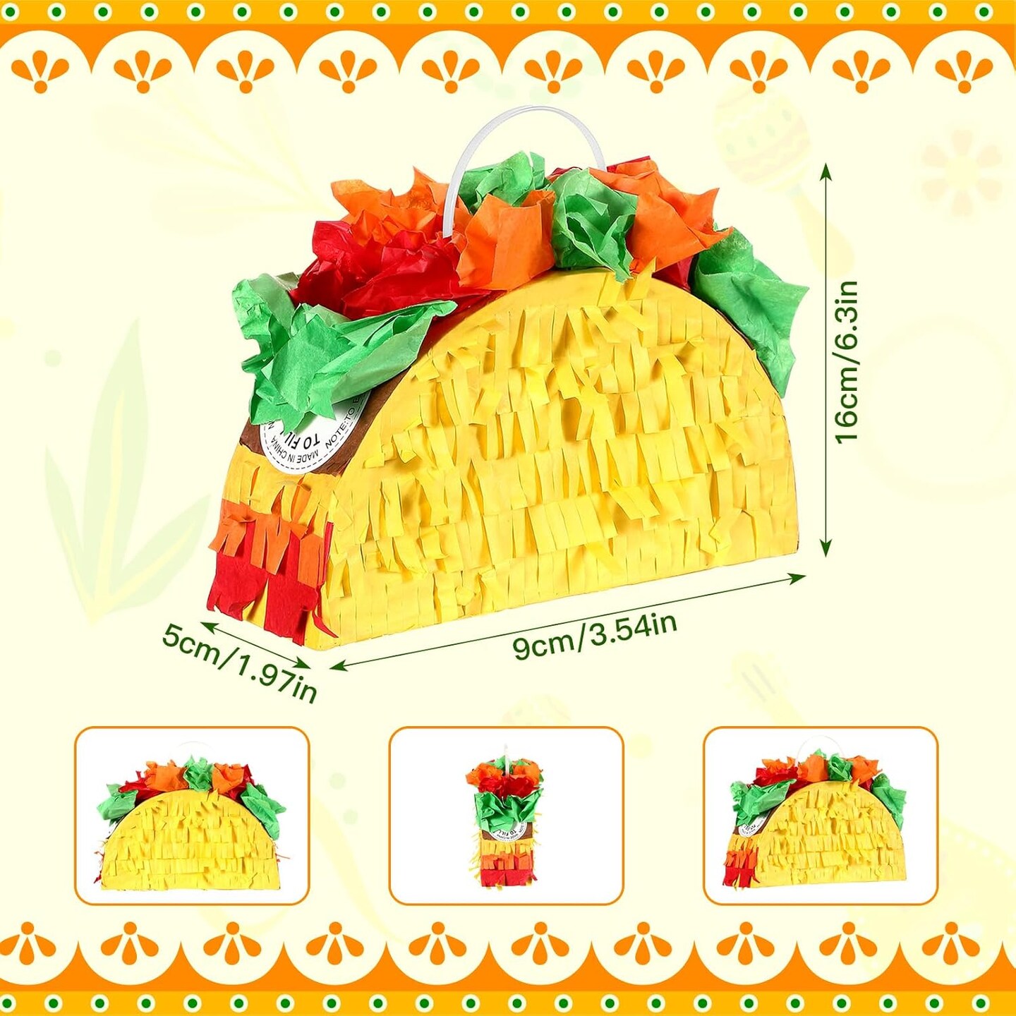 6 Pcs Mini Mexico Taco Pi&#xF1;atas for Cinco de Mayo Party, Little Fiestas Pi&#xF1;ata for Mexican Decorations Pi&#xF1;atas Celebrate Birthday Party Mexican Carnivals Taco Tuesday Event