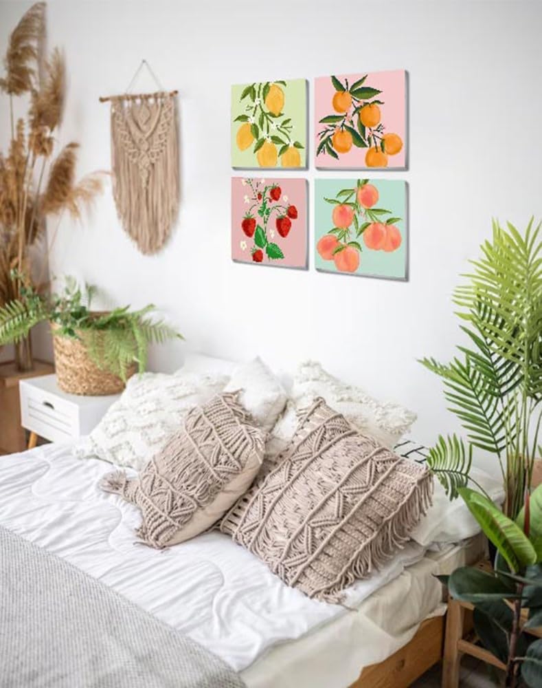 4 Pack Fruits Paint by Numbers Kit for Adults Framed,Easy Acrylic Art Number Painting for Adults Beginners,DIY Adults Paint by Numbers Kit on Canvas for Home Wall Decor,7.8x7.8Inch.