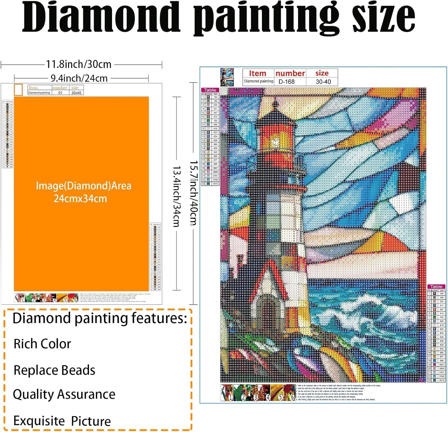 5D Stained Glass Lighthouse Diamond Painting,Adult Diamond Art kit, DIY Diamond Painting kit,Full Diamond Round Diamond dot Diamond Art kit,Craft Home Wall Art decorating-12x16in
