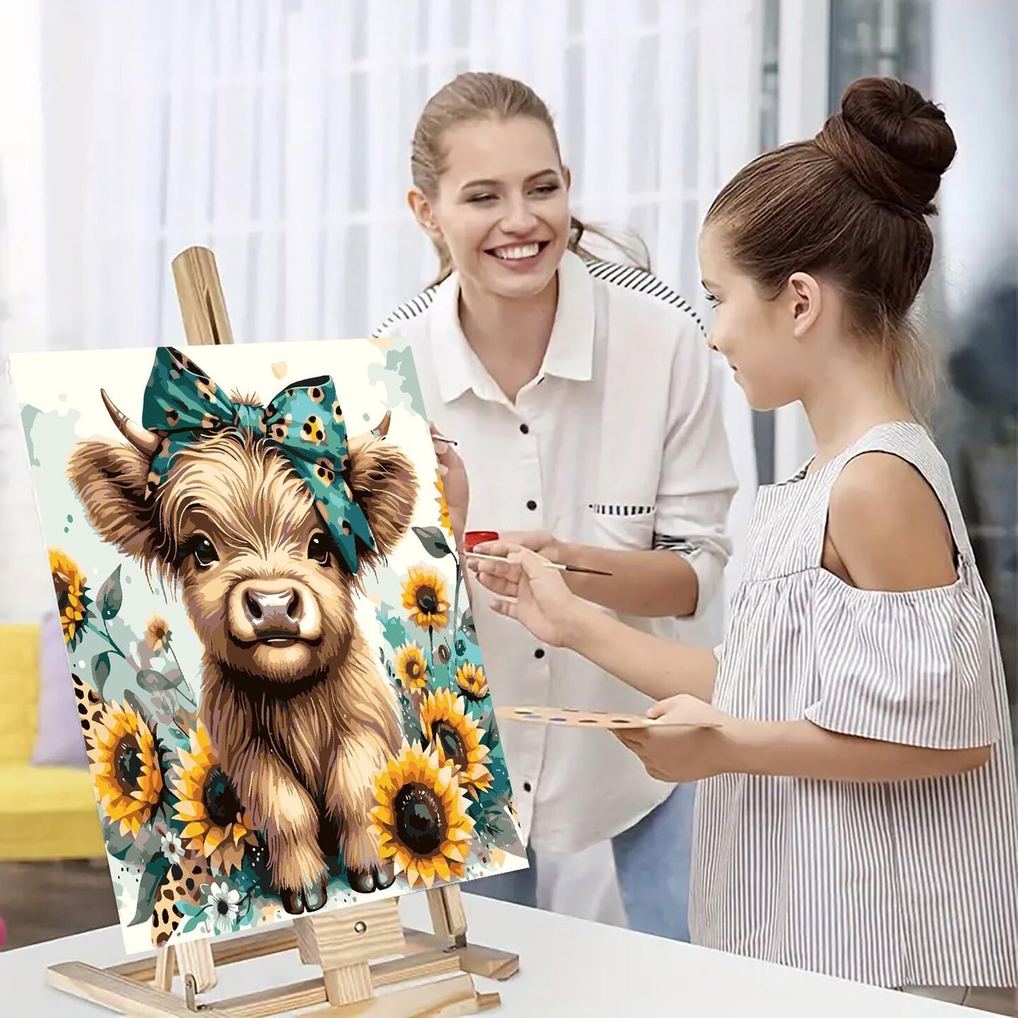 Easy Paint by Numbers Kit for Adults Beginner, Cow Adult Paint by Number Kits on Canvas, DIY Painting with Numbers for Adults, Acrylic Simple Oil Paint by Number Kits for Home Wall Decor 16x16 In