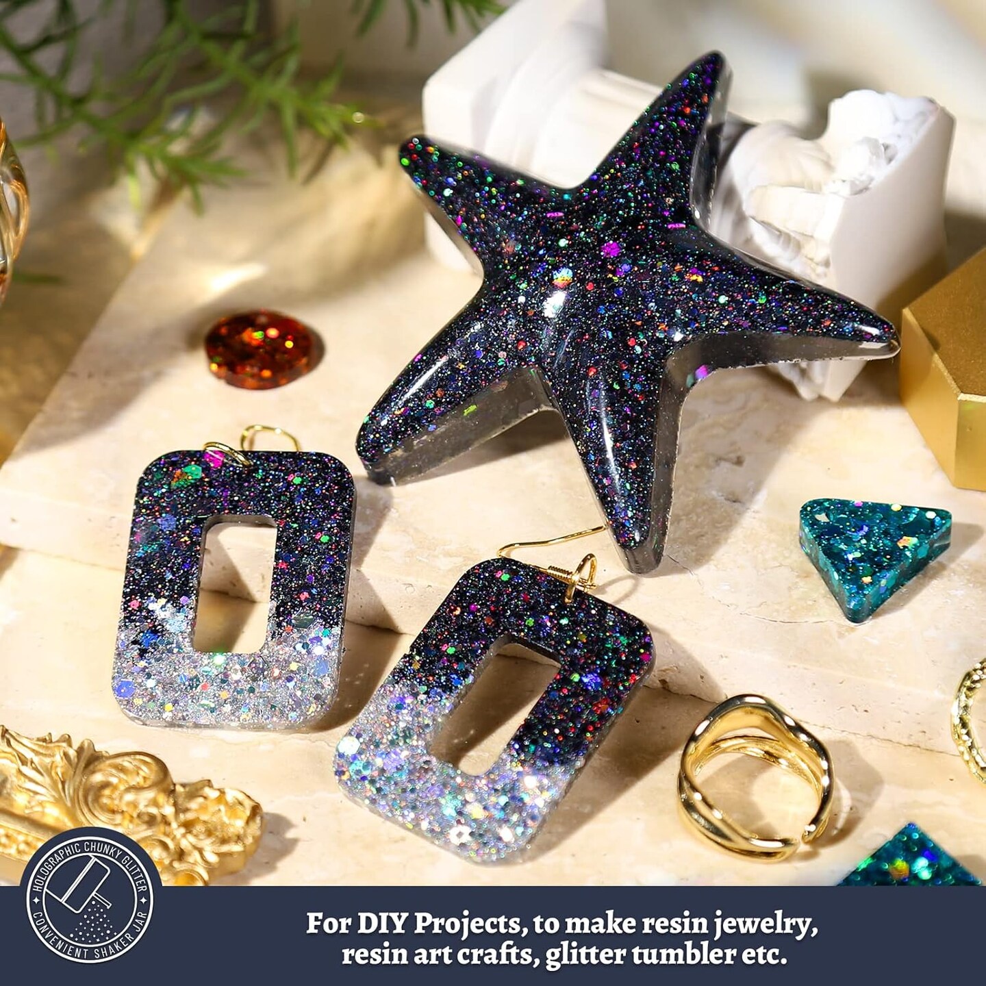 Black Glitter, Holographic Chunky Glitter, 160G/5.64OZ Glitter, Craft Glitter for Resin, Metallic Iridescent Chunky Fine Glitter Flake Bulk, Glitter for Nail Body, DIY Halloween Decorations