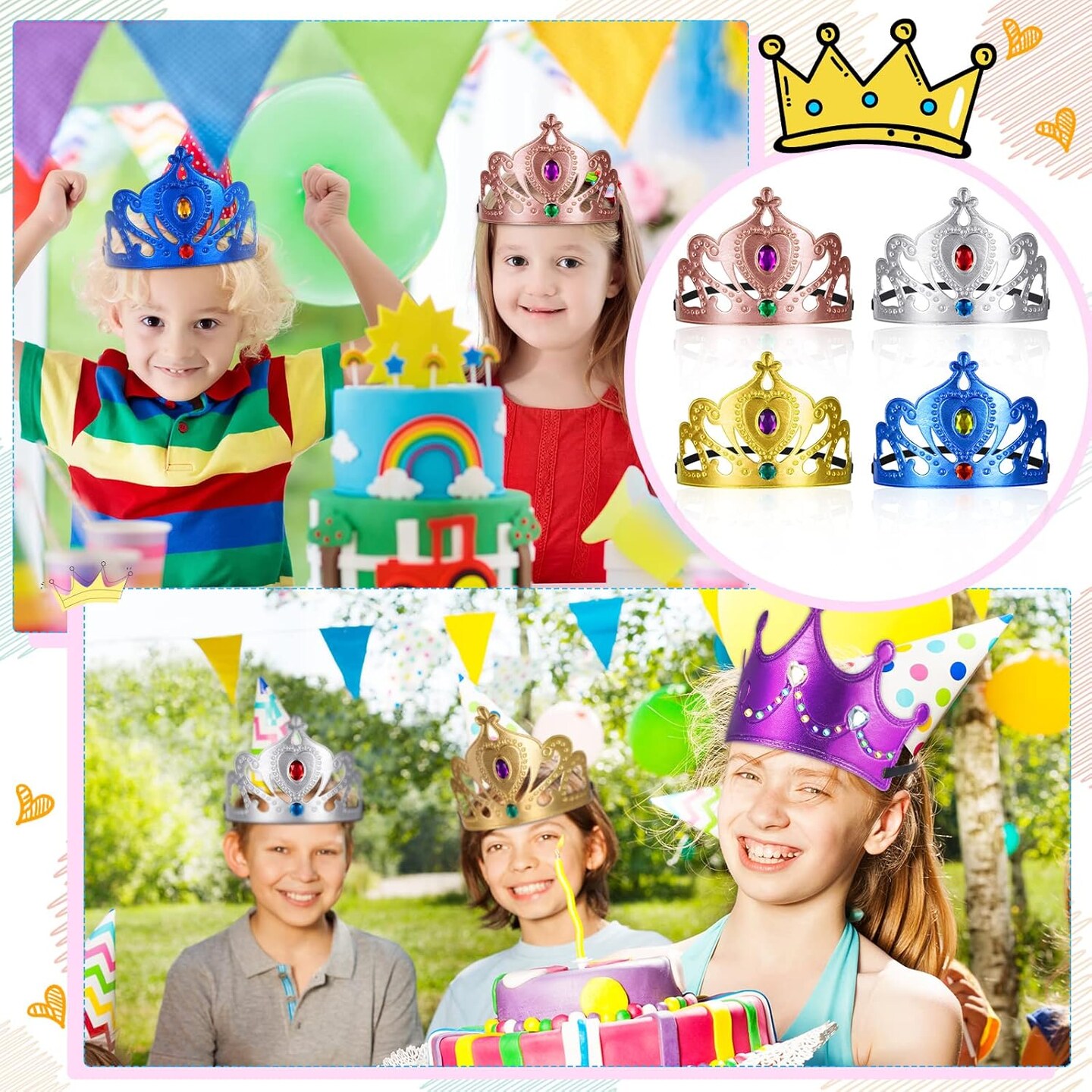 22 Pcs DIY Crowns Set Include 12 Pcs Foam Princess Crowns and 10 Pcs Crystal Diamond Sticker for Kids
