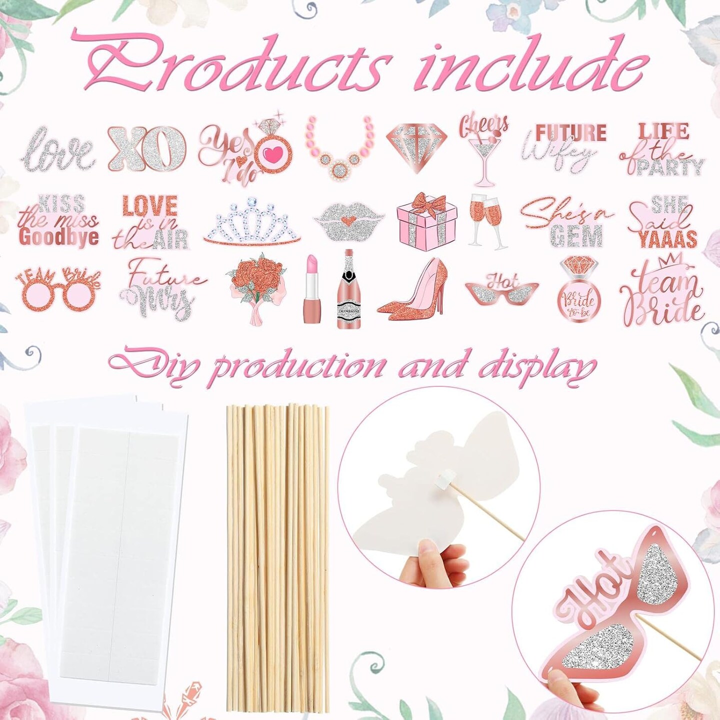 26 Pieces Bridal Shower Wedding Photo Booth Props Bachelorette Photo Props Rose Gold Pink Future Wife Party Decorations for Bridal Shower Out Hen Party Gift Accessories