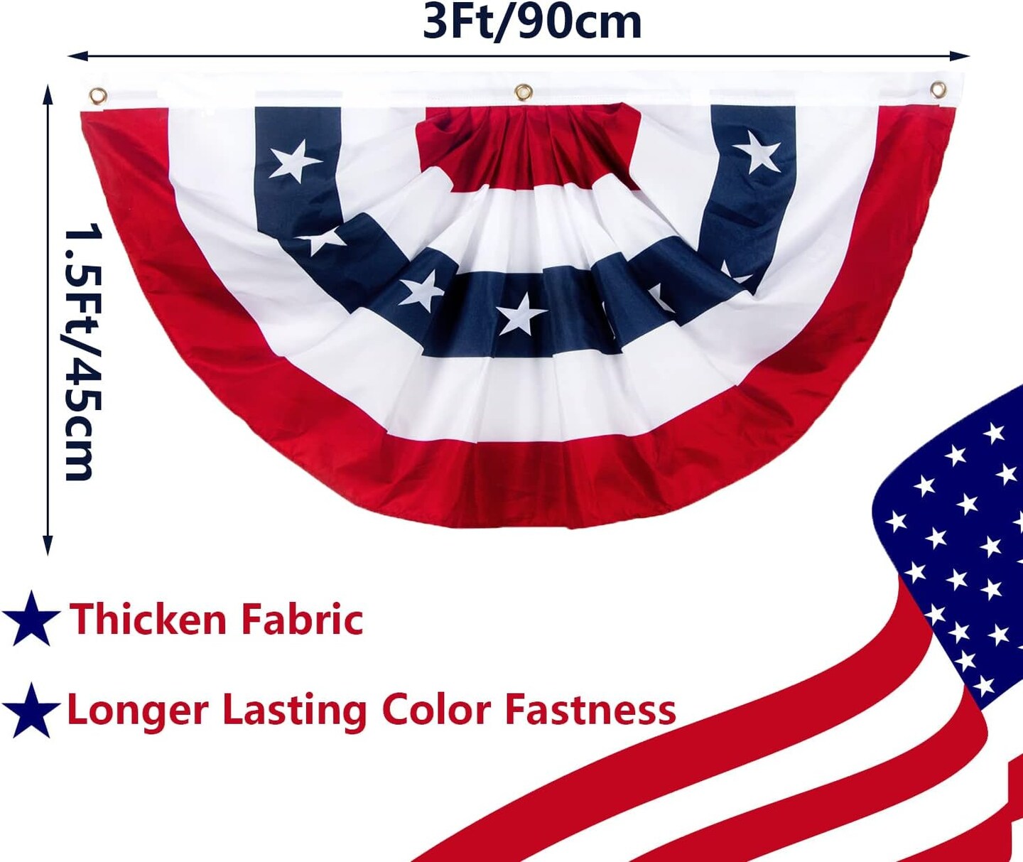 1.5 x3 Ft USA Pleated Fan Flag, American Patriotic Flag Bunting for Outside, Bunting Flags Outdoor Indoor for 4th of July Decorations (Set of 10)