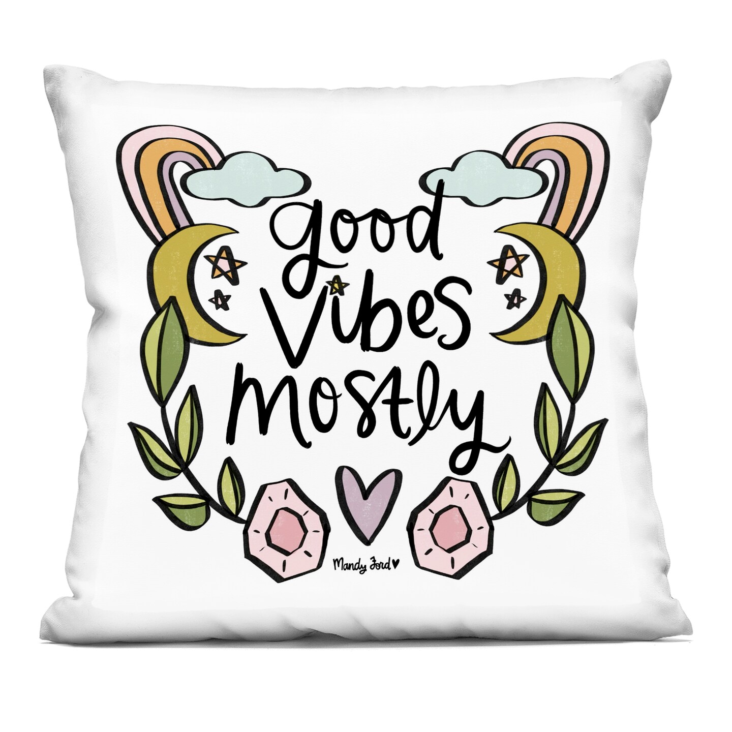 Stupell Industries Good Vibes Mostly Decorative Printed Pillow design by Mandy Ford Art + Illustration, 18 x 7 x 18