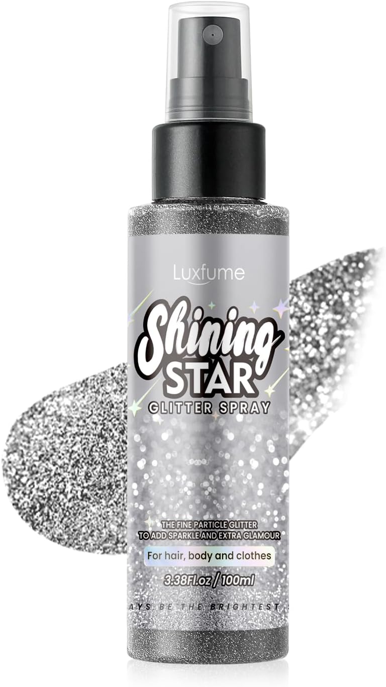 Glitter Spray for Hair and Body,Silver Body Glitter Spray,Quick-Drying and Waterproof Glitter Hairspray,Nozzles are not Easily clogged&#xFF0C;Long-Lasting Body Shiny Spray for Stage Makeup, 3.38Oz