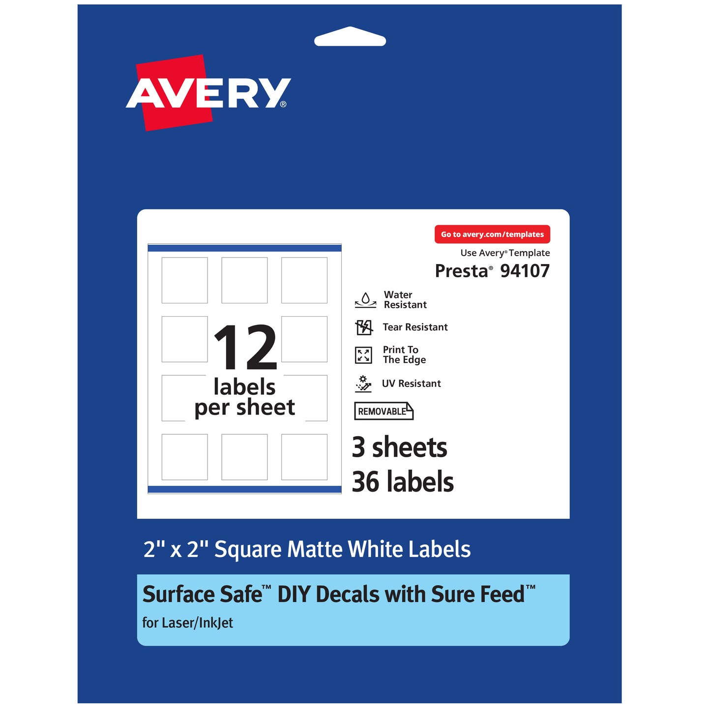 Avery Square Labels with Sure Feed, 2&#x22; x 2&#x22;