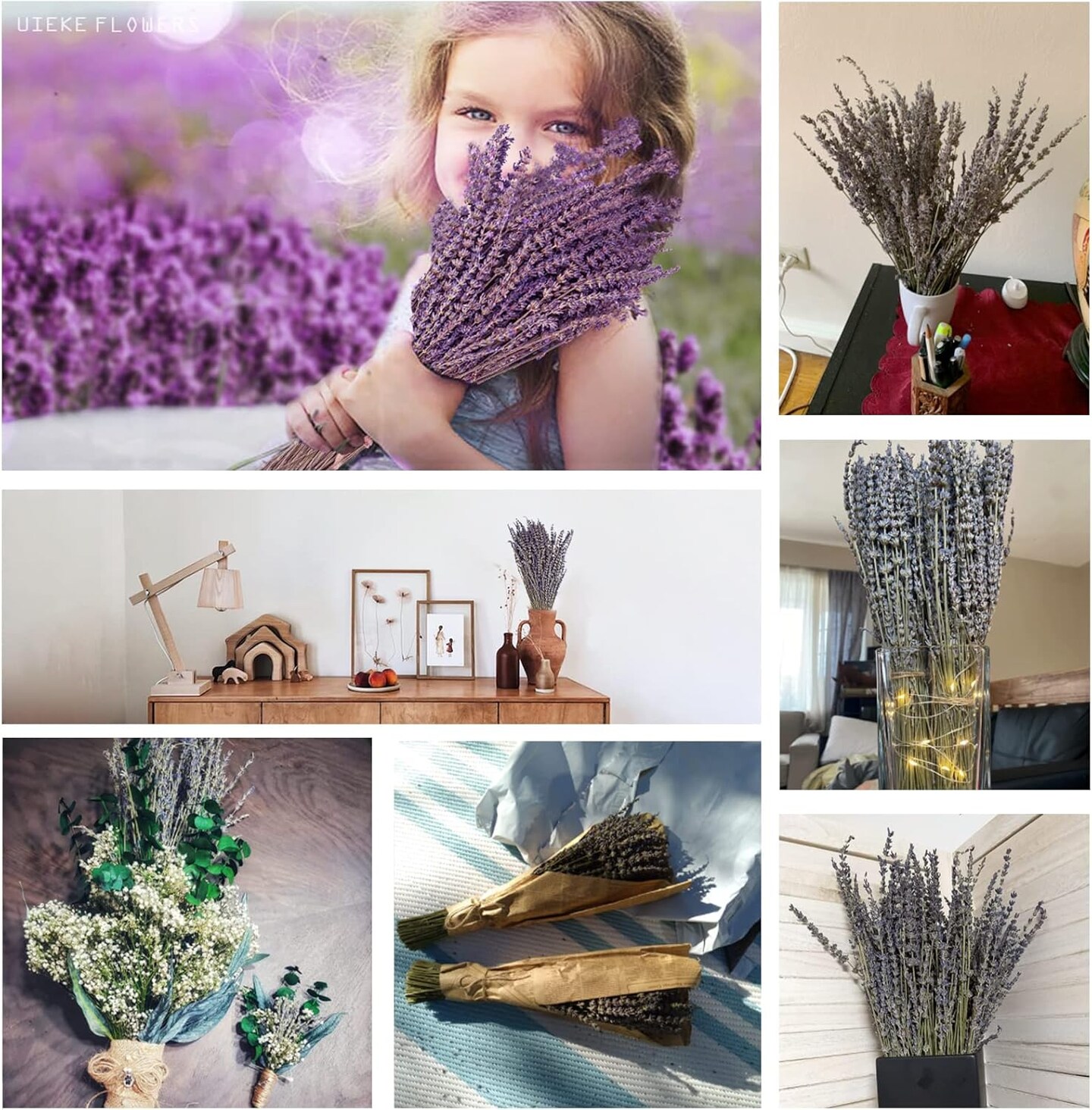 Dried Lavender Bundles, Uieke Natural Dried Lavender Flowers 280-300 Stems 16&#x201C; for Home Weeding Decoration Flower Arrangements Photo Props Home Fragrance 4 Bundles