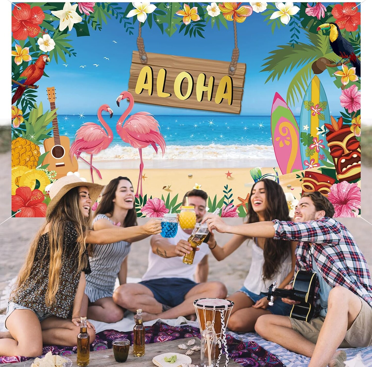 Hawaiian Aloha Luau Party Decoration 71&#x22;x44&#x22; Aloha Backdrop Banner Background Photography Summer Beach Party Supplies