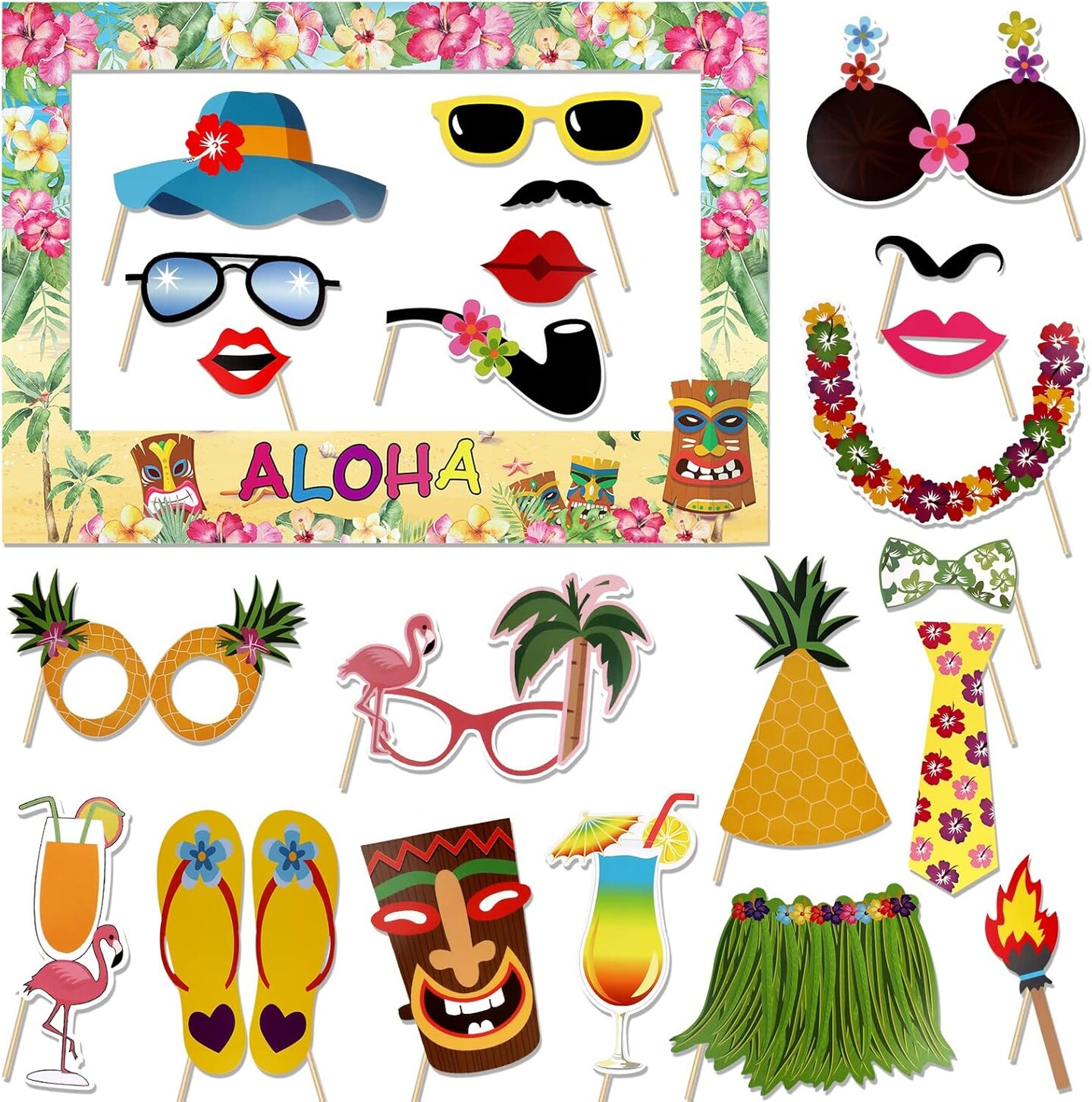 12 Pieces Luau Tropical Party Photo Booth Props
