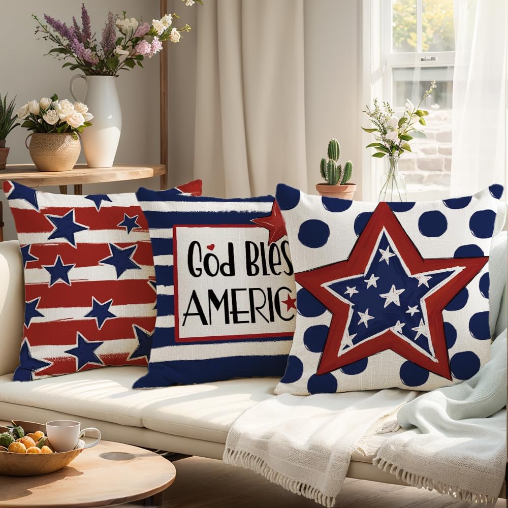 4 Pack Throw Pillow Covers for 4th of July Decorations