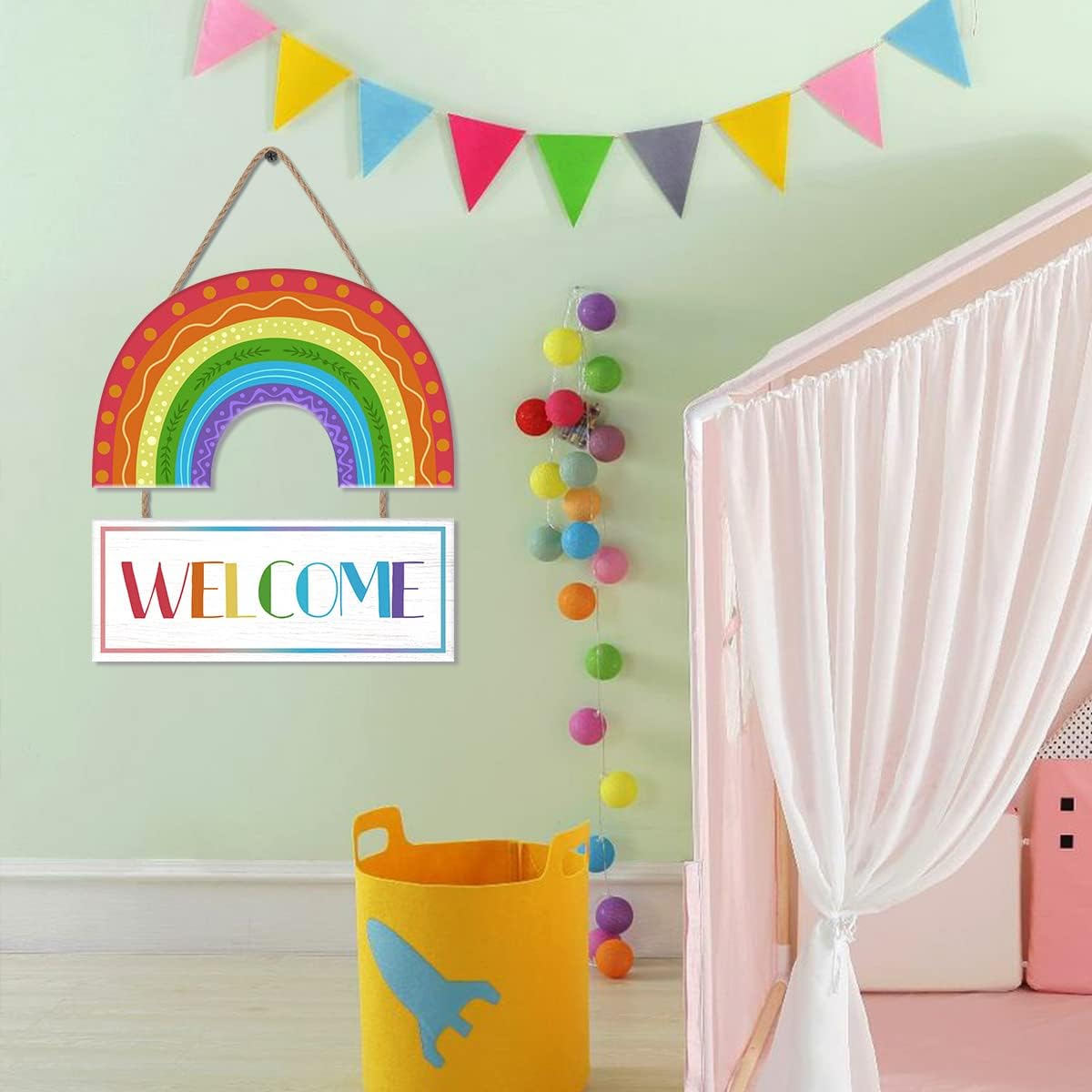 Rainbow Welcome Wooden Hanging Door Sign,Boho Rainbow Wall Decor,LGBT Pride Diversity Decorations,Back to School Sign,Colorful Wall Art For Bedroom Playroom Classroom Decor