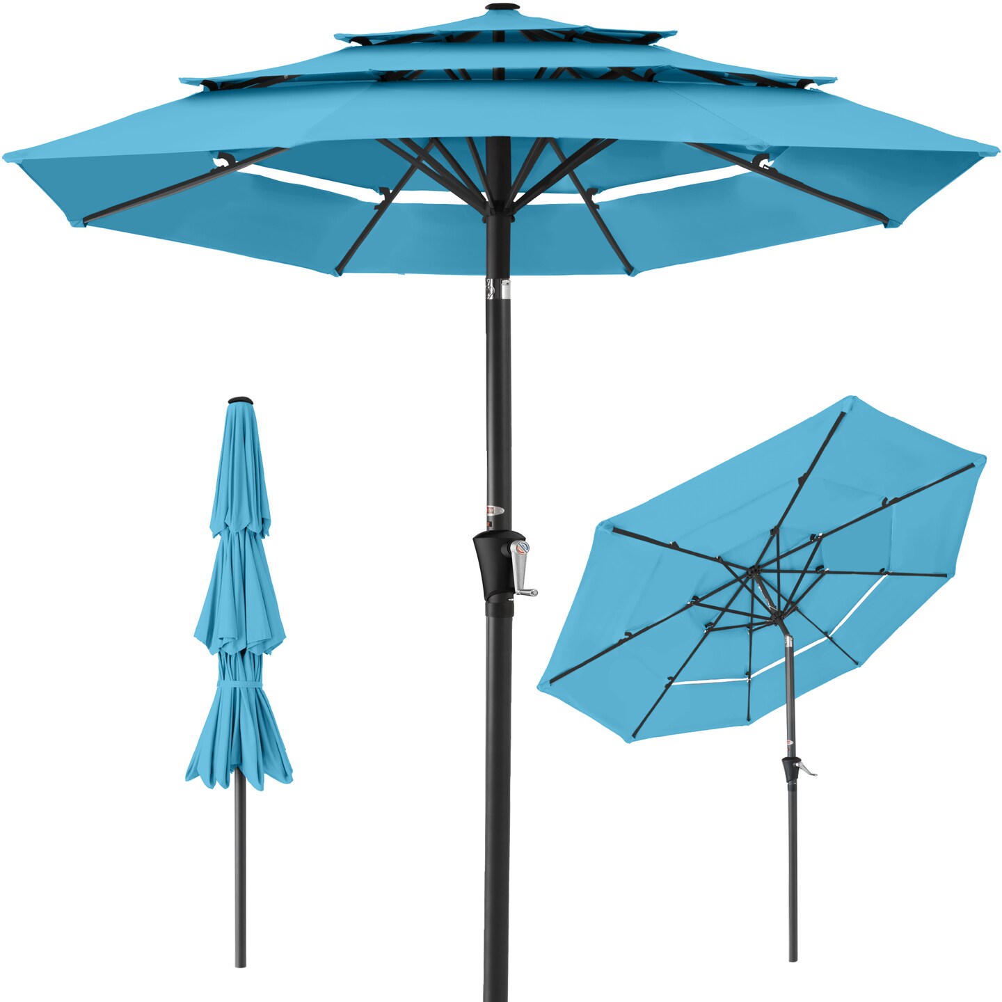 Best Choice Products 10ft 3-Tier Patio Umbrella, Market Sun Shade w/ Tilt Adjustment, Easy Crank