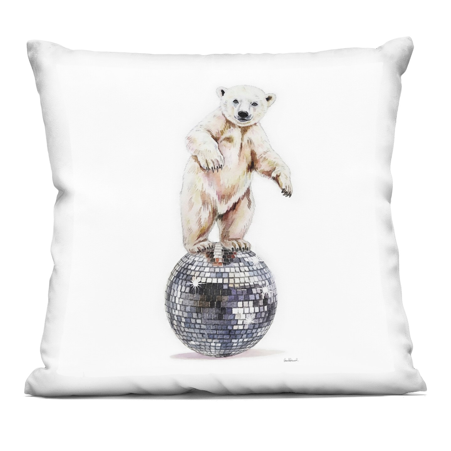 Stupell Industries Polar Bear on Disco Ball Decorative Printed Pillow design by Amanda Greenwood, 18 x 7 x 18