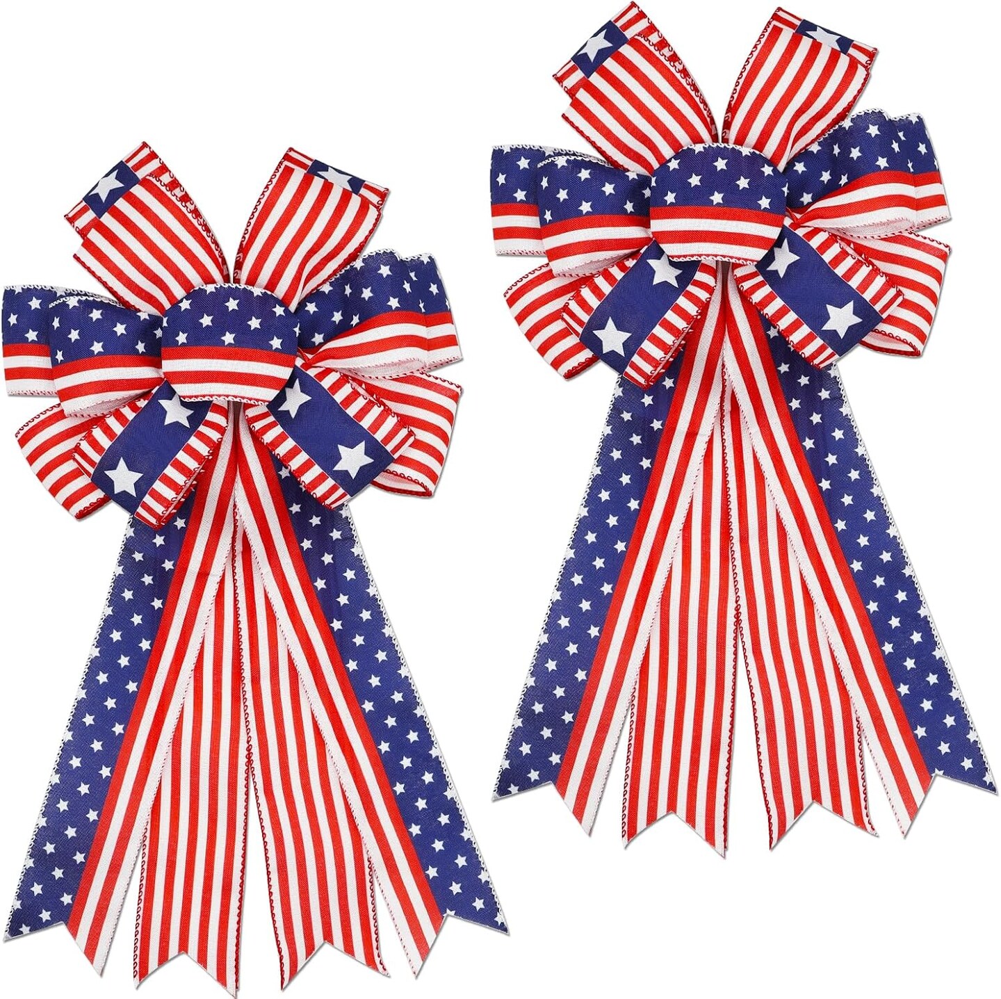 Large 4th of July Bows for Wreath 20x11 Inch, 2 Pack Pre-Tied Patriotic Wired Ribbon Bow, Independence Day, Memorial Day, Tree Topper Bow for Front Door Outdoor Decoration (Red)