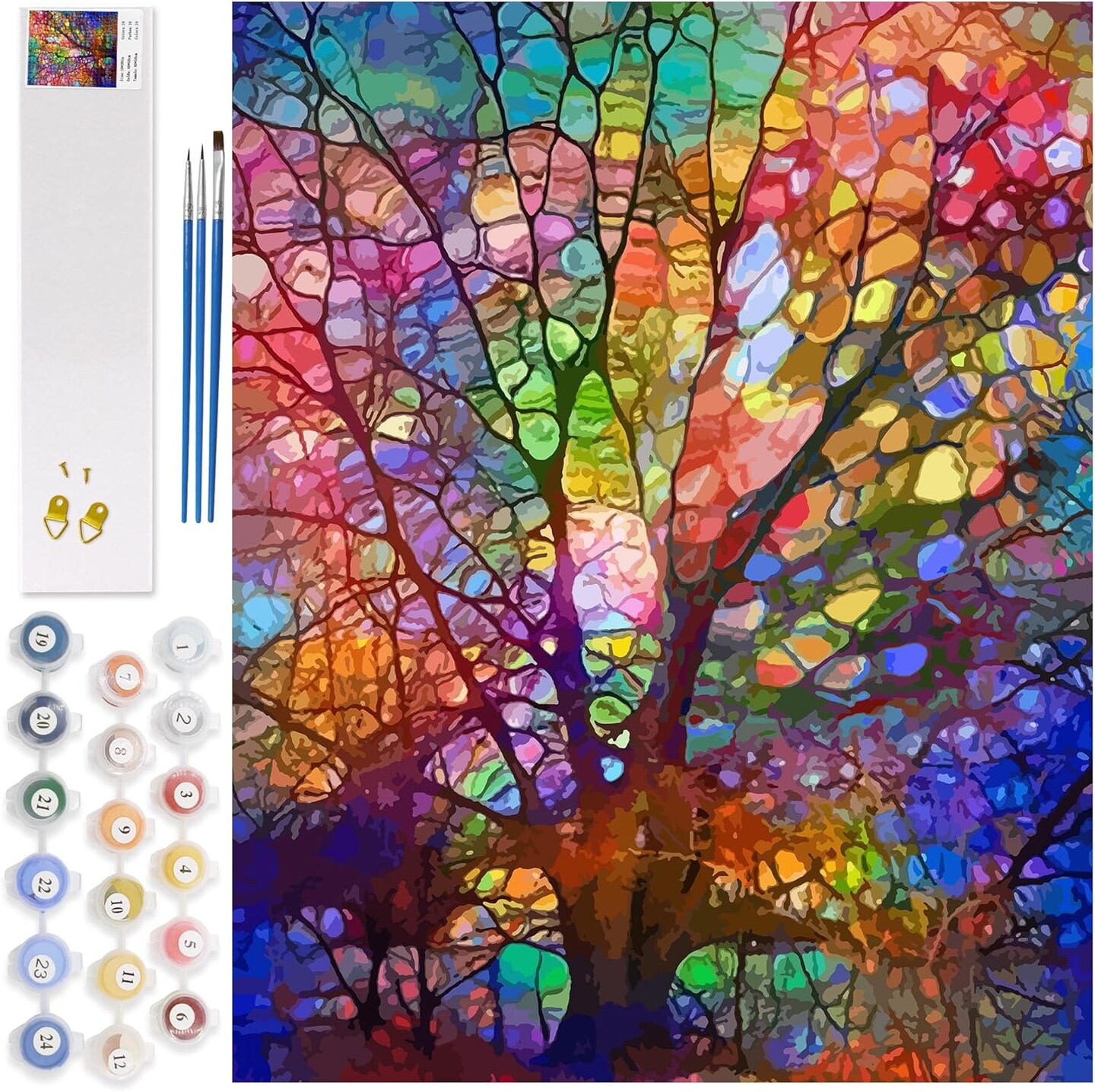 Paint by Number for Adults DIY Acrylic Paint by Numbers Kits on Canvas Tree of Life Drawing Colorful Paintworks Artwork for Beginner Without Frame, 16 x 20 Inch