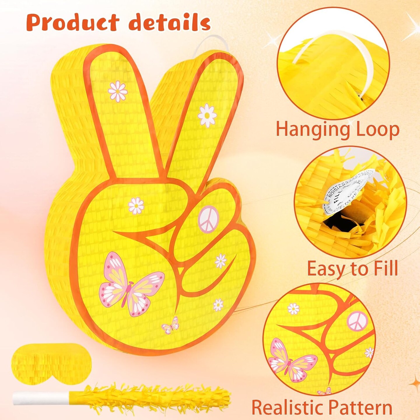 Hippie Pinata with Stick &#x26; Hanging Loop Daisy Flower Mexican Pinata Game for Young Wild and Three Party Decorations Girl Groovy Birthday Party Decorations Supplies
