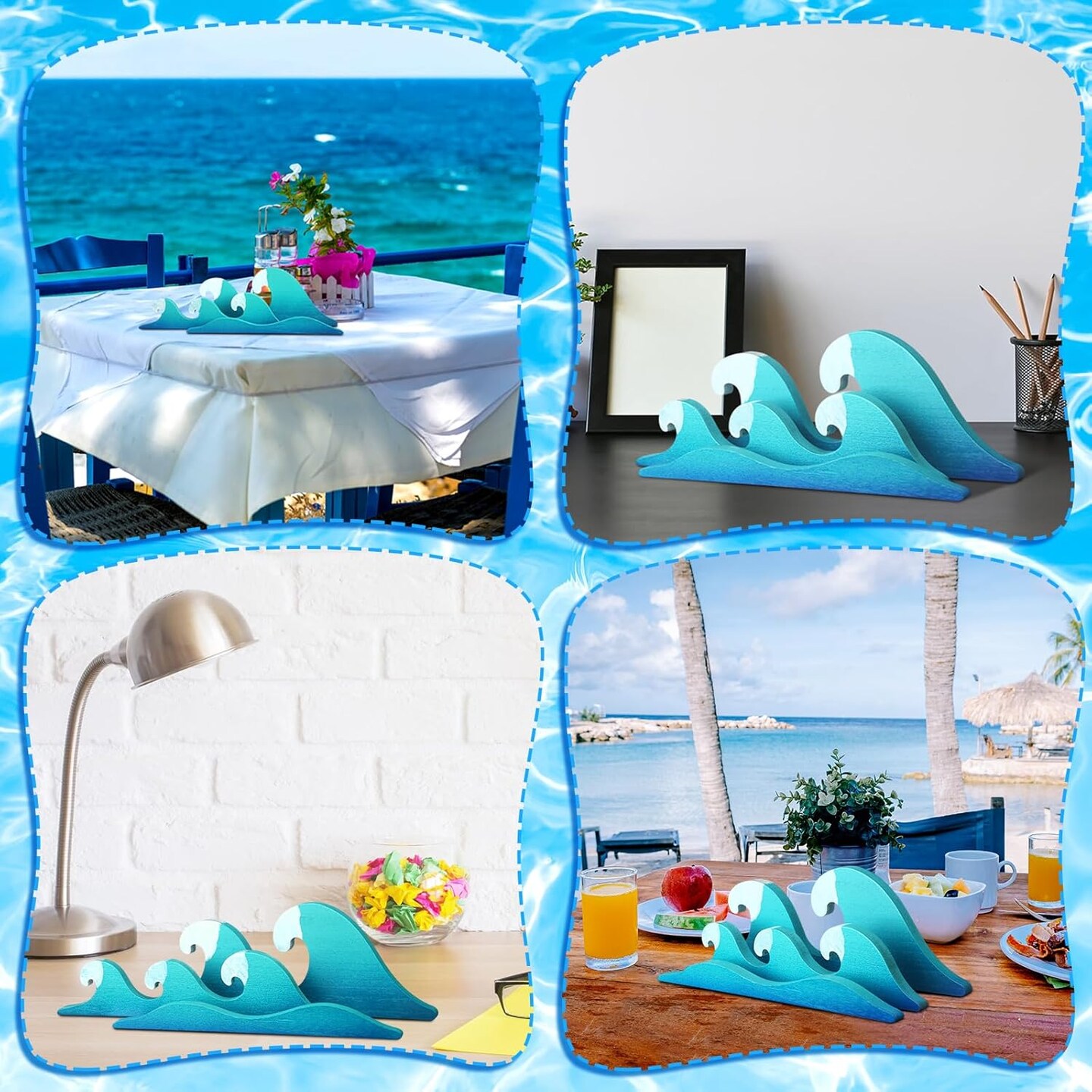 Summer Ocean Wave Wooden Decor &#x2013; Summer Themed Tabletop Decoration, Waves Table Centerpiece for Beach House, Holiday Gifts, and Ocean Party Supplies