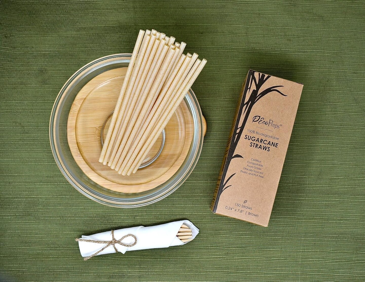 Biodegradable Sugarcane Straws | 150 Count, 100% Compostable, Plastic-Free, &#x26; Eco-Friendly Drinking Straw | 7.8&#x27;&#x27; Sugar Fiber Disposable Straws, Smoothie Straw for Home, Restaurant, Parties