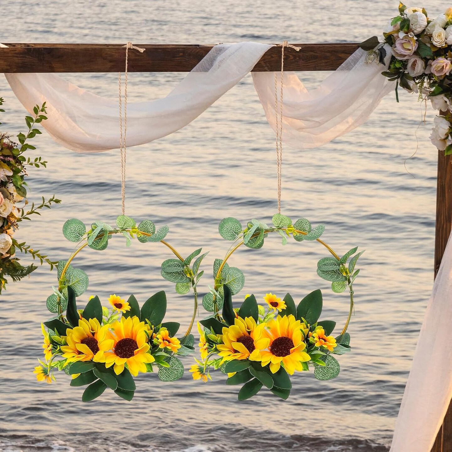 Sunflower Garland Wreath – Artificial Wreath for Summer Wedding, Festival, or Wall Hanging Decoration