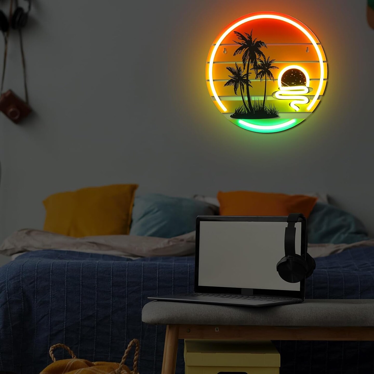 Summer Palm Tree Sunset Neon Sign – 11.8" LED Tropical Light for Bedroom, Bar & Party Decor