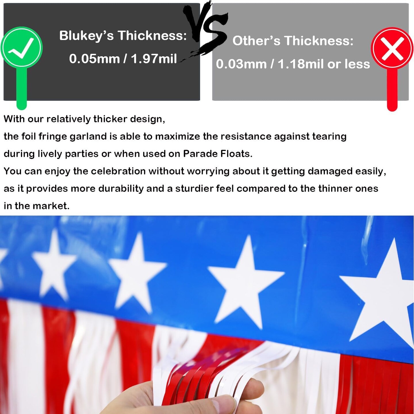Pack of 6 - Each 15" x 10 Feet Long American Flag Tinsel Garland for 4th of July Decorations