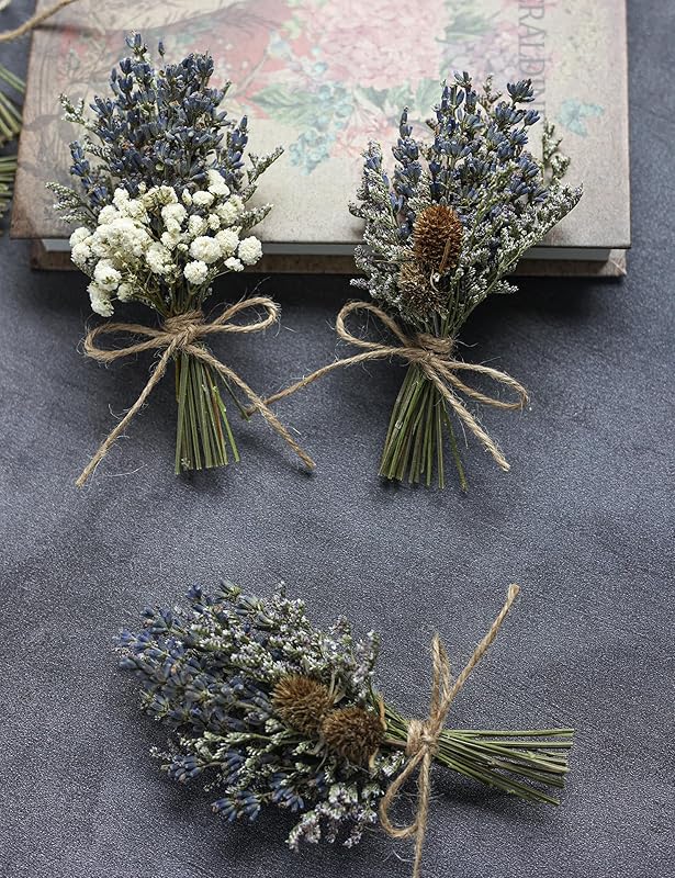 12pcs Lavender Bouquet, Mini Dried Flower Bouquet, Wedding Plate Decoration, Groom &#x26; Best Man Corsage, Photo Frame Decoration, Photo Prop. (Lavender)