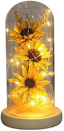 Artificial Sunflower Light for Women Unique Gifts for Xmas,Valentine Day,Wedding,Mothers Day,Anniversary Birthday Gifts for her,Sunflowers Artificial Flowers in Glass Dome (Yellow)