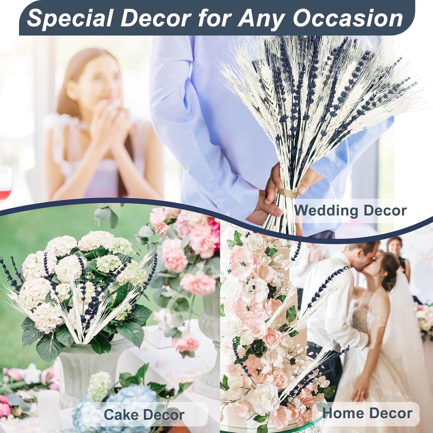 Dried Lavender &#x26; Wheat Flowers Bundle - 17&#x27;&#x27; Real Fresh Preserved Lavender Flowers and White Wheat Plants Bouquet Hand Tied Fall Wedding, Fragrance Home Vase Decor
