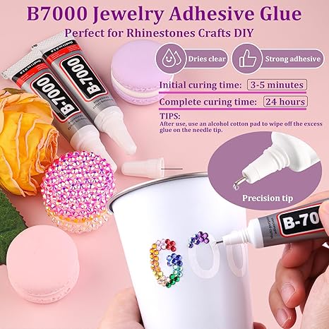6600pcs Resin Rhinestones Kit with B7000 Glue – 5mm Mixed-Color Flatback Crystals for Crafts – Includes 3pcs Jewelry Glue & Tweezers – Bulk Bedazzling Set for Tumblers, Shoes, Clothing & DIY Nail Art