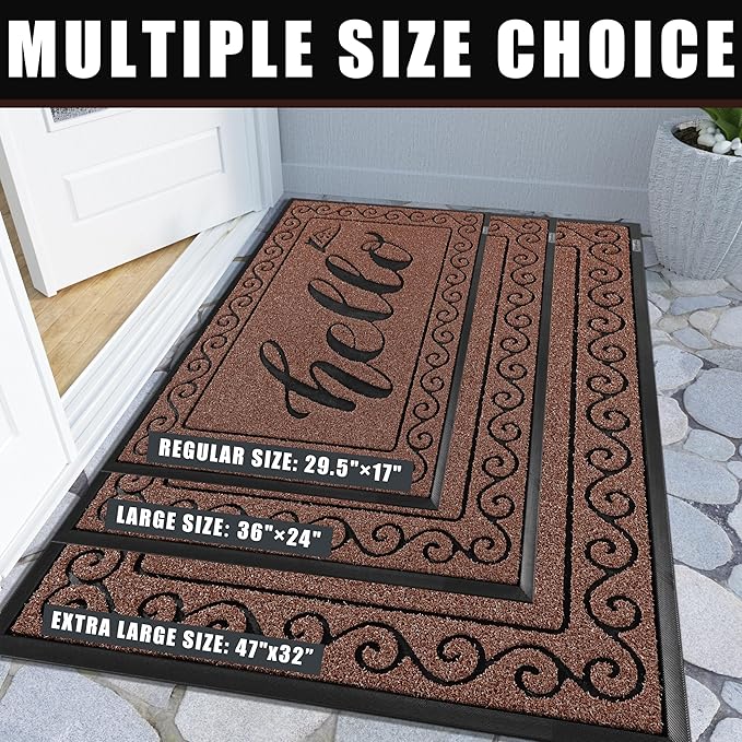 Maroon Welcome Mat for Front Door, 29.5" x 17" – Heavy Duty Waterproof Outdoor Doormat – Low-Profile Non-Slip Rubber Entryway Rug for Patio, Garage & High-Traffic Entrances