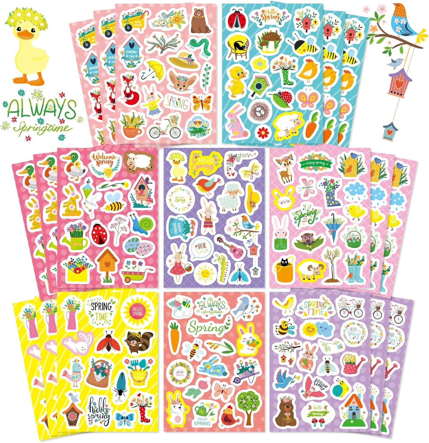 24 Sheets Spring Stickers for Kids – Butterfly, Flower, Bug & Animal Spring Theme Stickers for Crafts, Water Bottles, Classroom Rewards & Party Favors