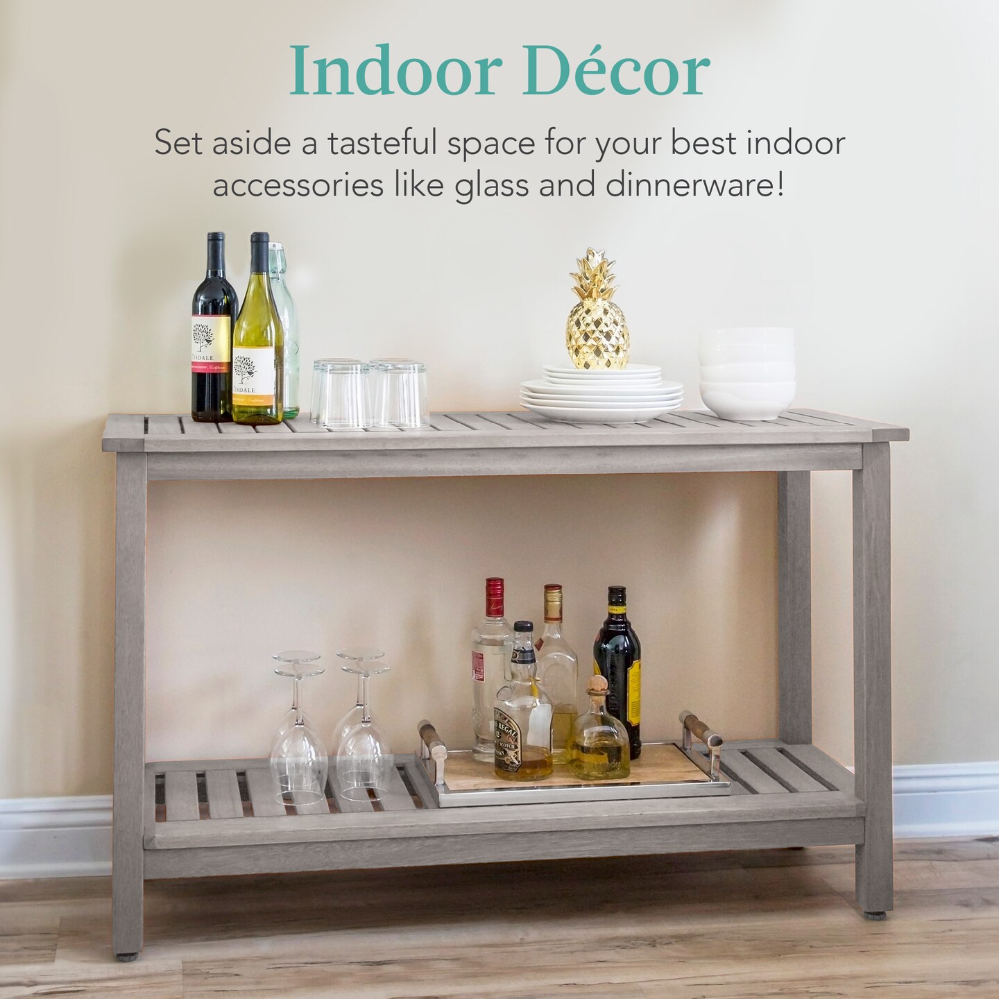 Best Choice Products 48in 2-Shelf Indoor Outdoor Wooden Console Table Multifunctional Buffet Bar Storage