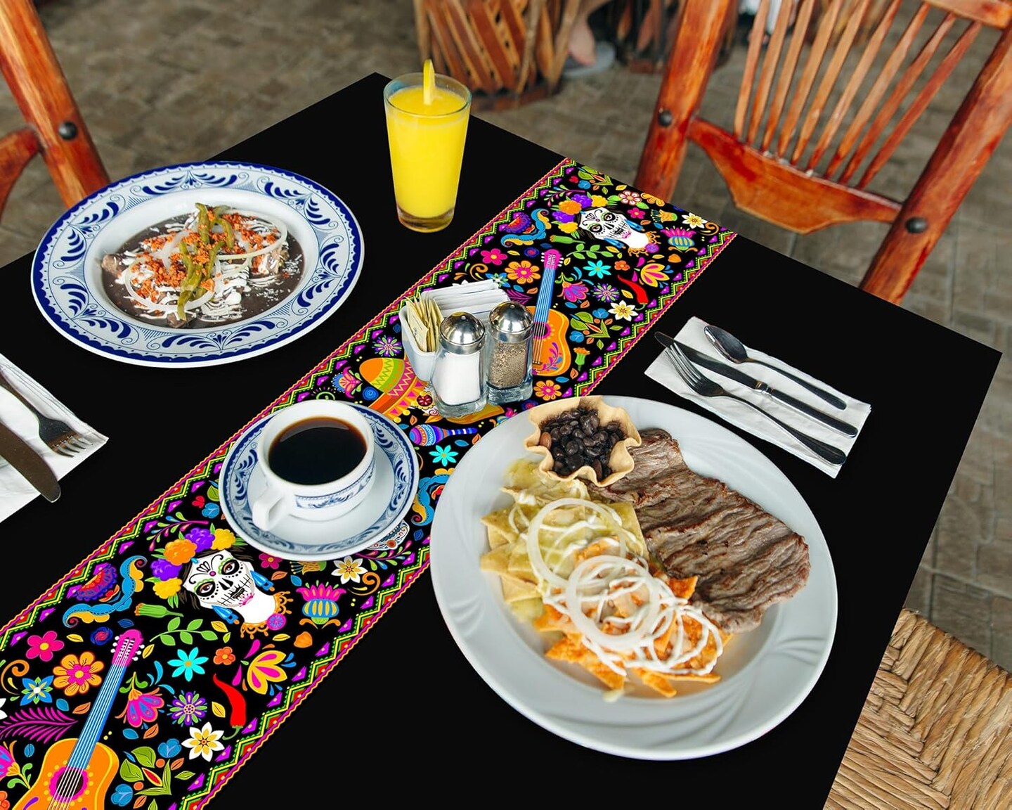 6 Pcs Day of The Dead Plastic Tablecloths 54 x 108 Inch(Black)