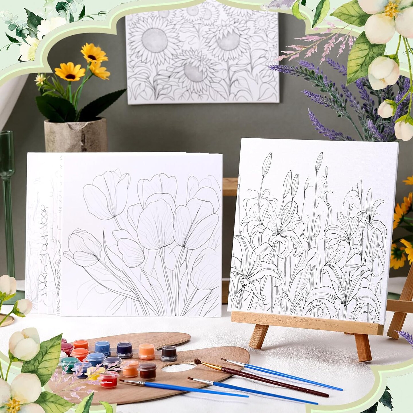 12 Pcs Pre Drawn Canvas)(Multicolor)7.87 x 7.87 x 1.57 inches