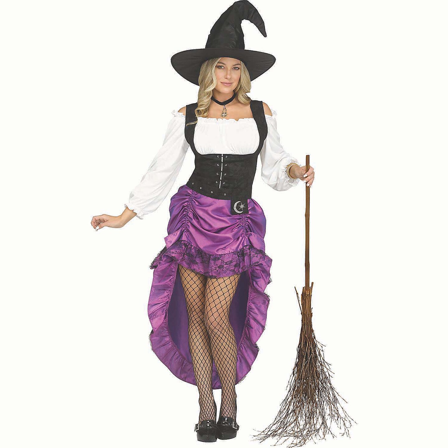 Womens Black, Purple &#x26; White Renaissance Witch Dress Costume