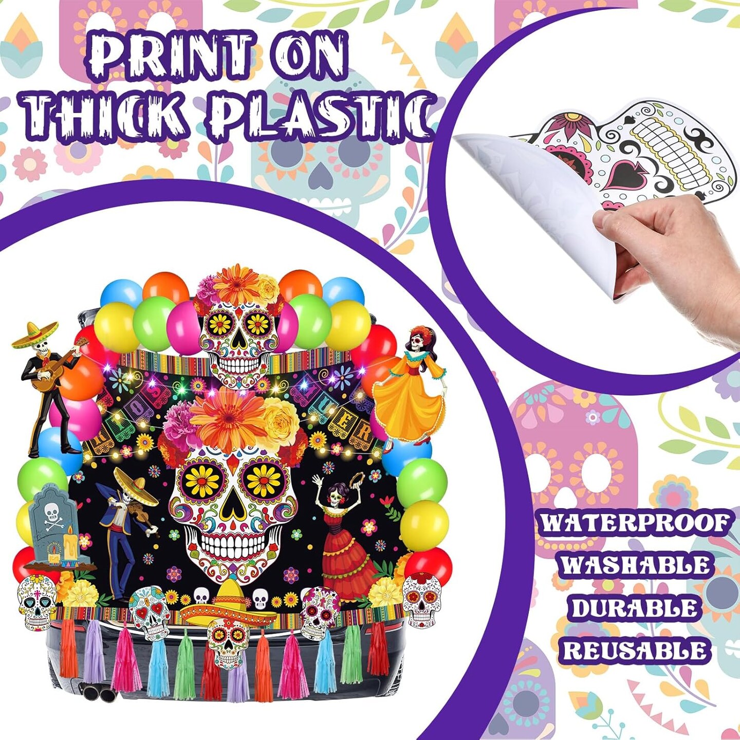 94 Pcs Day of The Dead Trunk or Treat Car Decoration