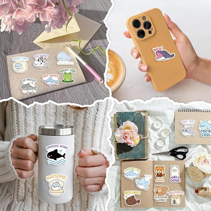 200 Pcs Emotional Support Animal Stickers, Cute Inspirational Affirmation Stickers for Adults, Holographic Glitter Waterproof Vinyl Decals for Water Bottles, Laptops & Scrapbooks