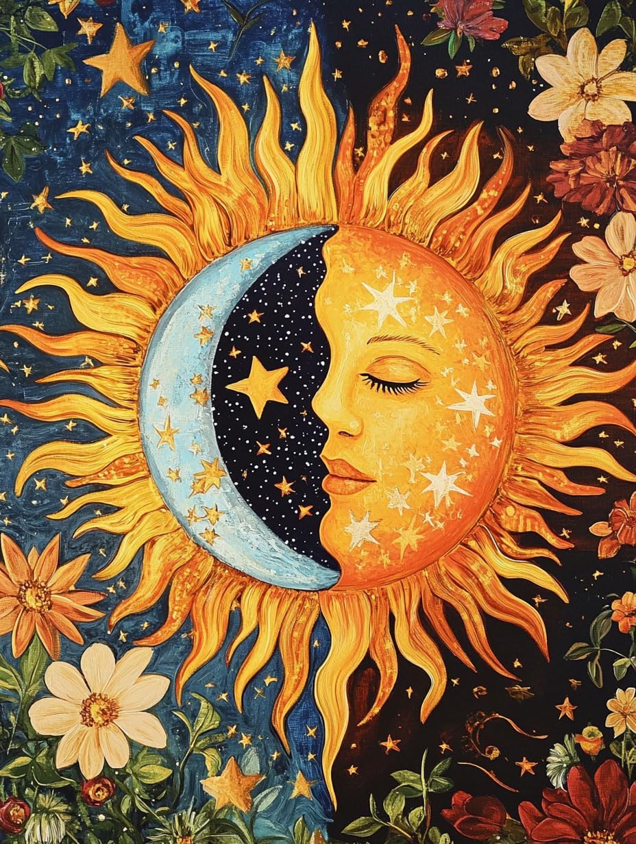 Diamond Painting Kits for Adults – Sun and Moon Full Drill Diamond Art Kit, 5D Crystal Diamond Dots DIY Gem Painting Kit for Beginners, Home Wall Decor