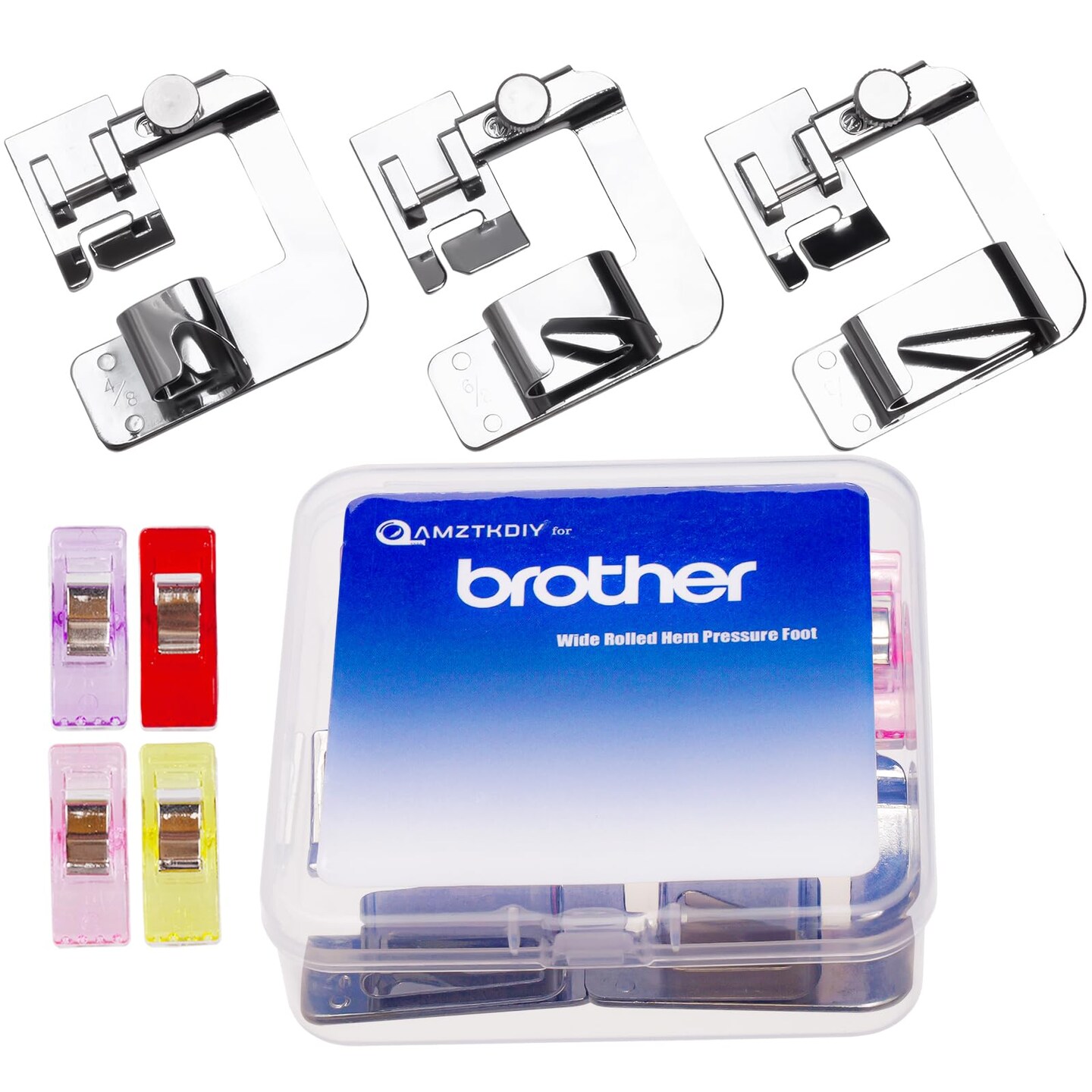 3 Sizes Wide Rolled Hem Pressure Foot Presser Feet Hemmer Foot Set 1/2 Inch, 3/4 Inch, 1 Inch for Brother Singer Sewing Machine Supplies
