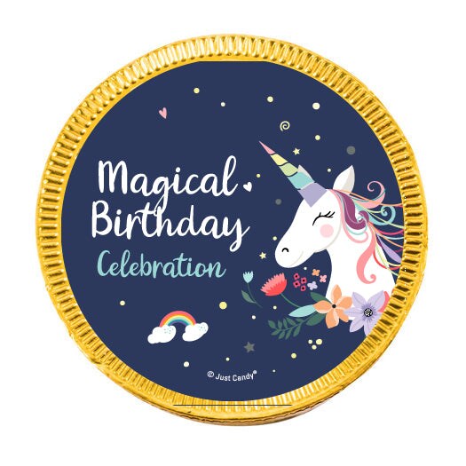 80 Pcs Navy Unicorn Kid's Birthday Candy Party Favors Chocolate Coins with Gold Foil