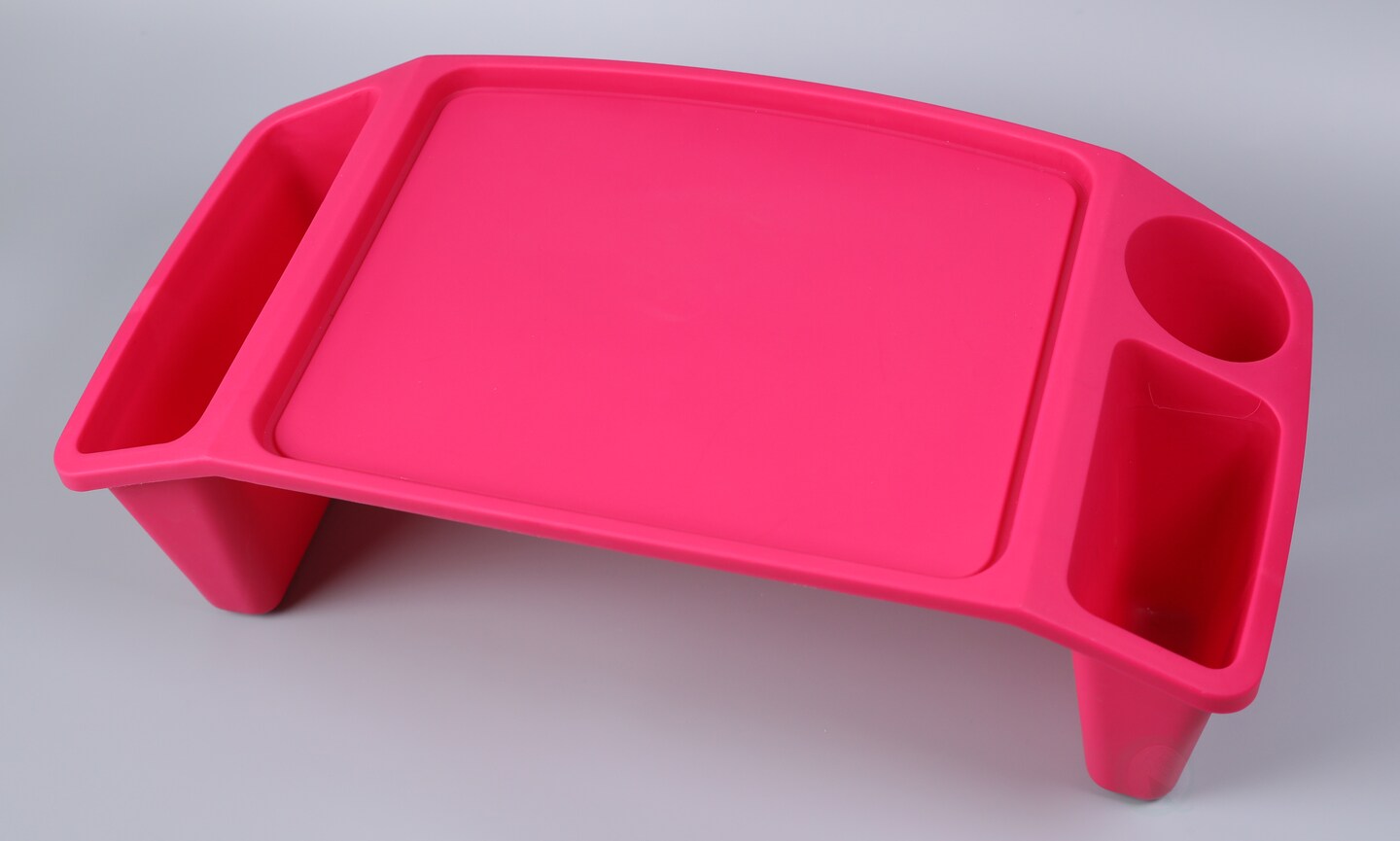 Basicwise Activity Desk Table with Built-In Cup Holder & Storage Compartments Multipurpose Lap Tray for Home Learning Art Activities Snack Time & Floor-Based Task Raised-Leg Design