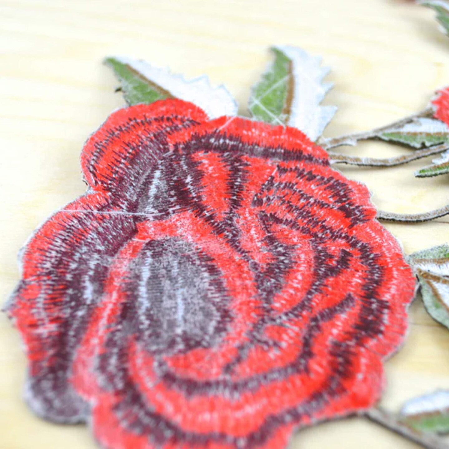 7.25" x 7.75" Red Rose Embroidery Patch Iron On Floral Motif Applique Craft