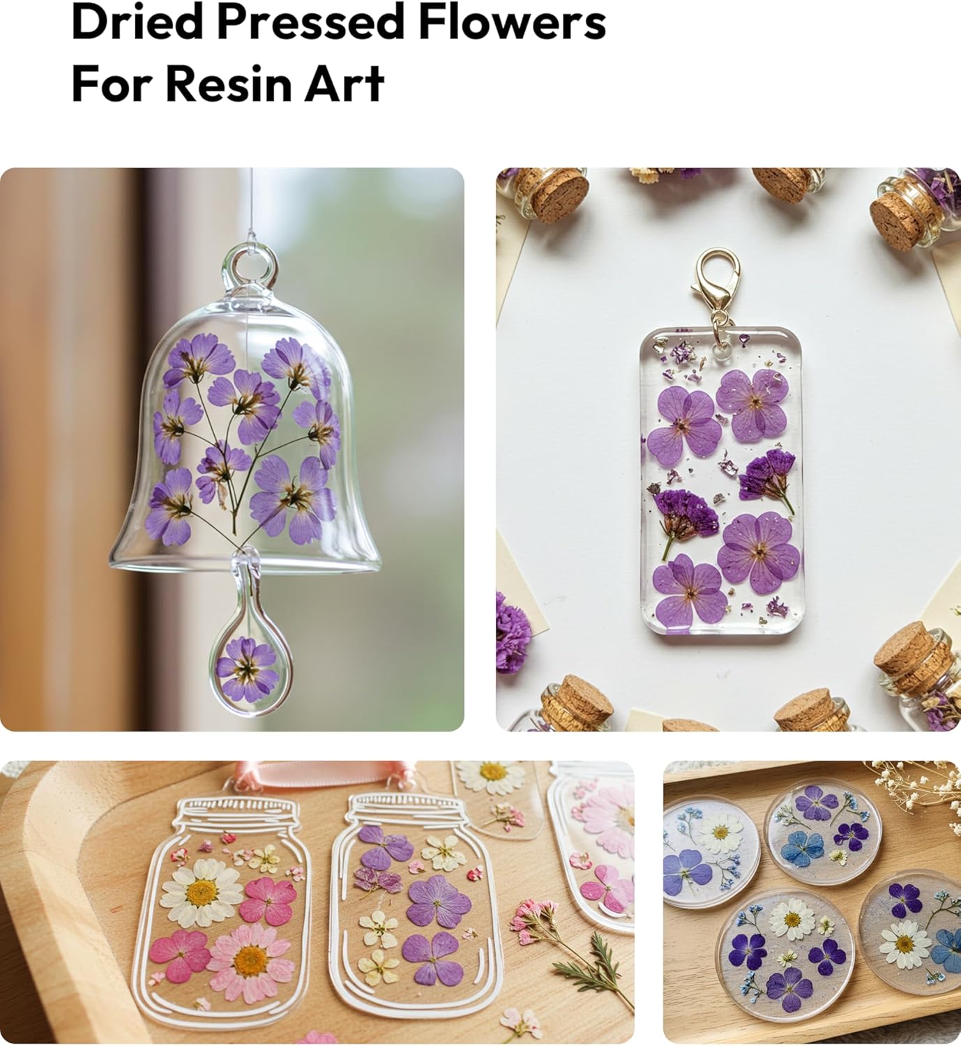 58Pcs Pressed Flowers for Craft Purple Real Natural Dried Flowers