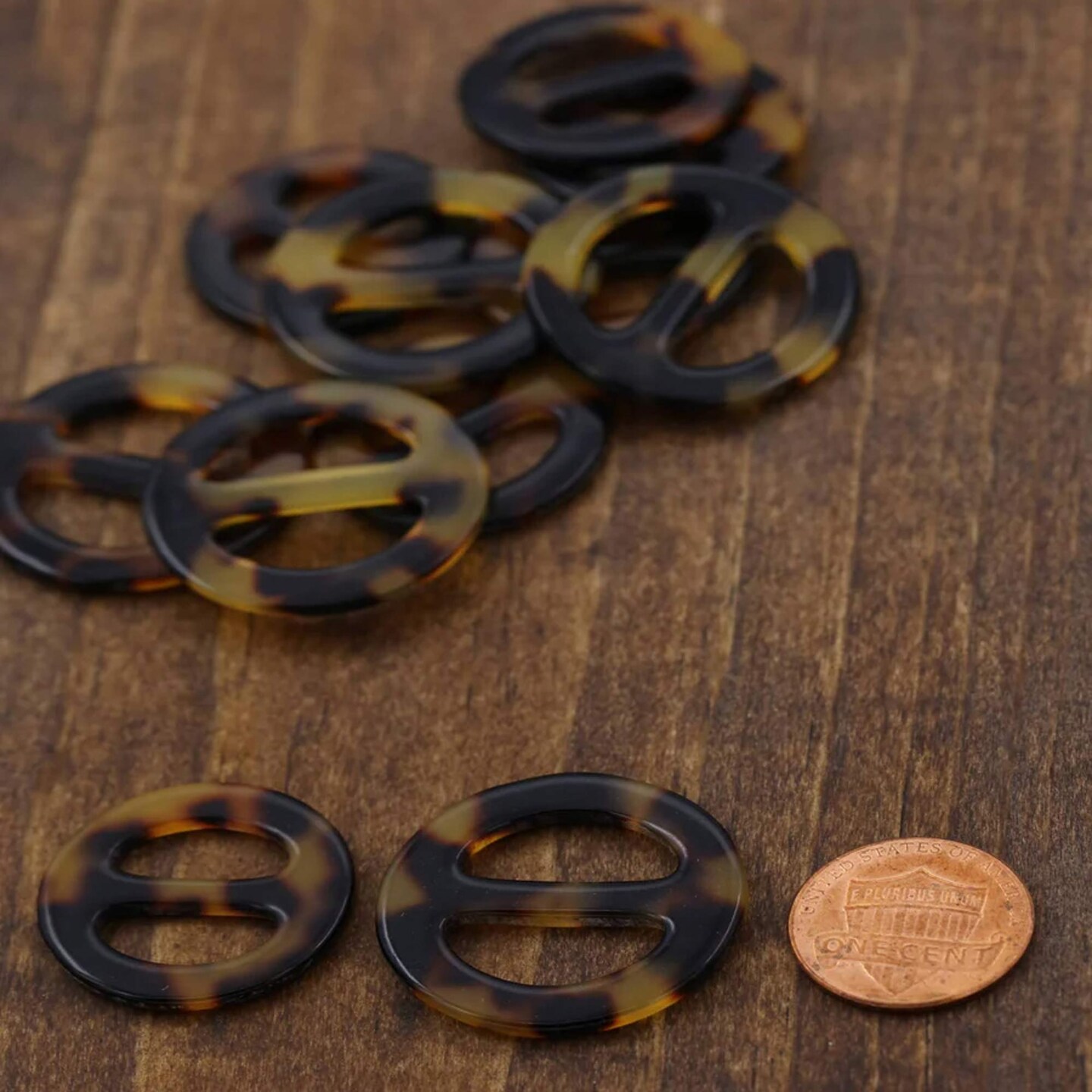 4 Pieces Brown Plastic Round Slider Buckle for Accessories Small 15mm Tortoise Hardware