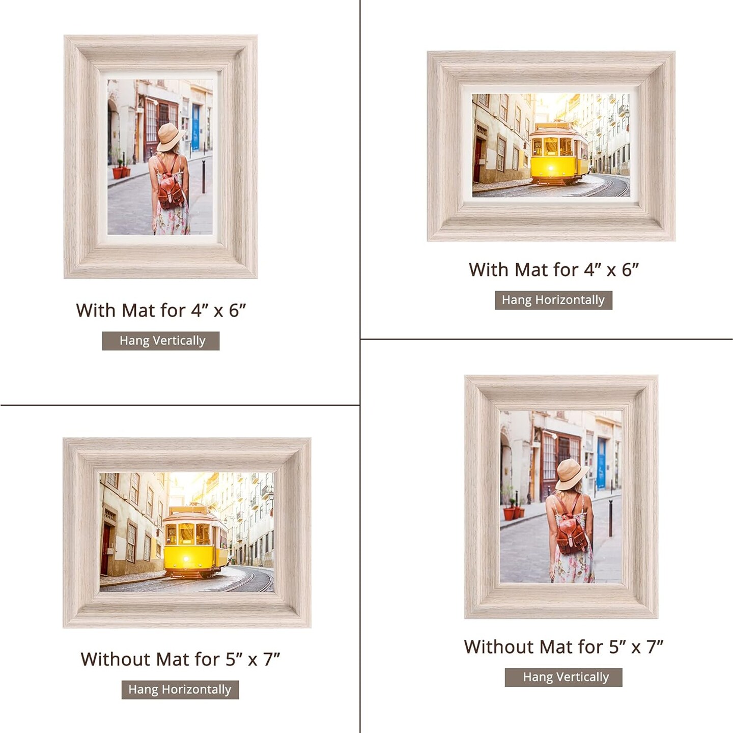5x7 Wood Picture Frames,Display Photos 4x6 with Mat or 5x7 Without Mat