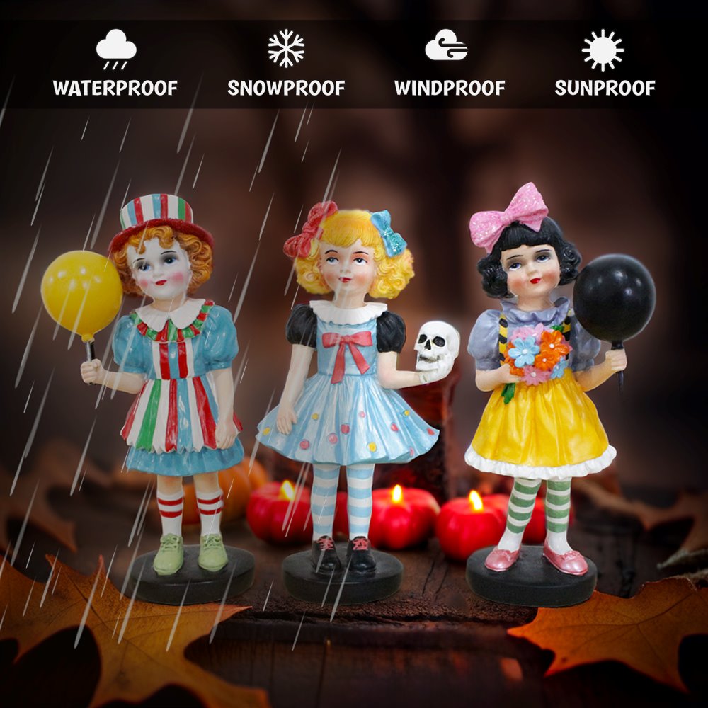 Spooky Victorian Masquerade Girl Trio, 6&#x22; Trick or Treat Clown Figurines and Hauntingly Elegant Halloween Decor